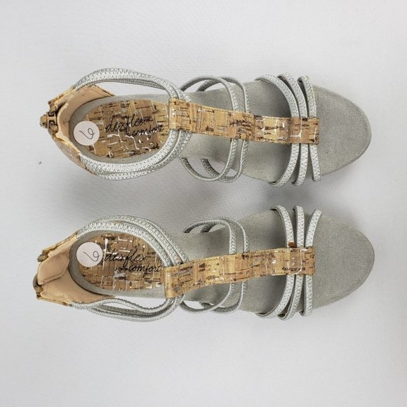 DEXFLEX Silver & Cork Wedge Sandals Size 6 - Picture 2 of 7